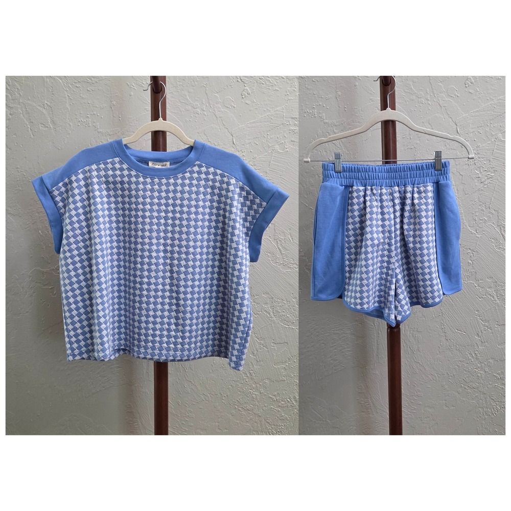 ST114. Textured Checkerboard Top And Shorts Set